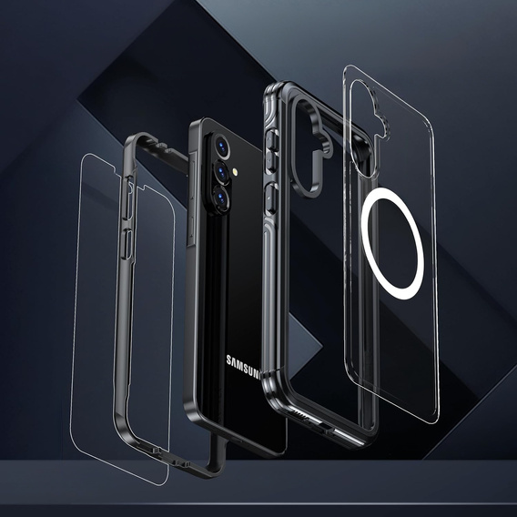 Θήκη για Samsung Galaxy A36 / Samsung Galaxy A56, Shockproof, με γυαλί, για MagSafe, μαύρη