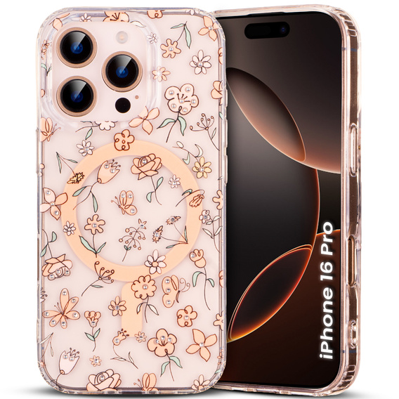 Μαγνητική θήκη με floral laser σχέδιο για iPhone 16 Pro