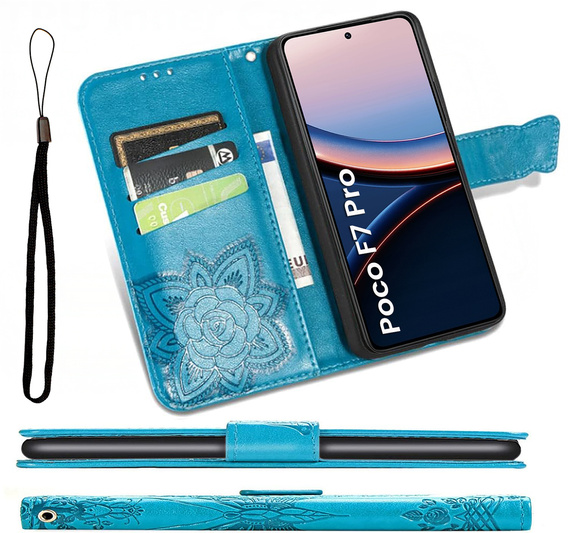 Θήκη με πτερύγιο για Xiaomi Poco F7 Pro, Butterfly, μπλε
