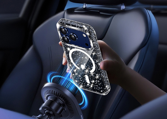 Θήκη για iPhone 17 Pro Max, για MagSafe, με λάμψη - ημιδιαφανές μαύρο