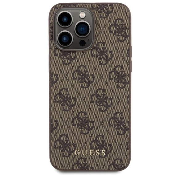 GUESS Θήκη για iPhone 15 Pro Max, 4G Metal Gold Logo, καφέ