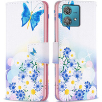 Θήκη με πτερύγιο για Motorola Edge 40 Neo, Wallet, butterfly & flowers, λευκή