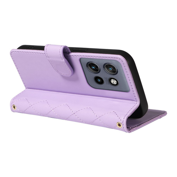 θήκη πτερύγιο για Motorola Edge 50 Neo / Motorola ThinkPhone 25, Rhombus Crossbody Leather, μωβ