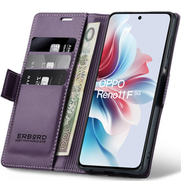 Θήκη για Oppo Reno 11F, ERBORD Glossy Litchi, πορτοφόλι με πτερύγιο, μωβ