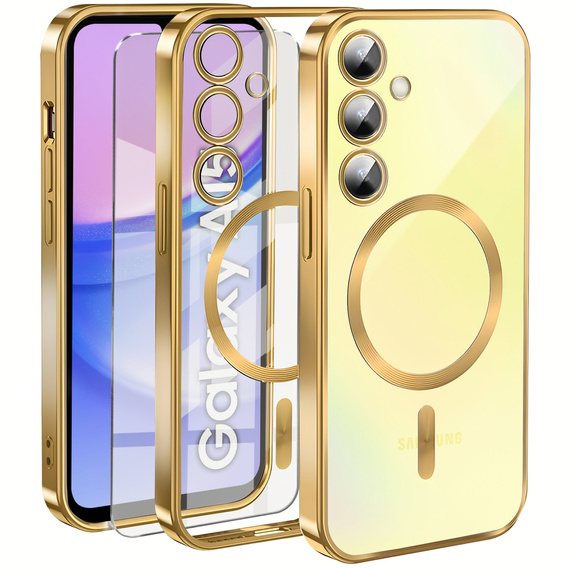 Θήκη για Samsung Galaxy A15 4G/5G, Electro MagSafe, χρυσή + Γυαλί για την οθόνη