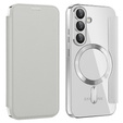 Θήκη με πτερύγιο για Samsung Galaxy S25, RFID Wallet MagSafe CamShield, ασημένια