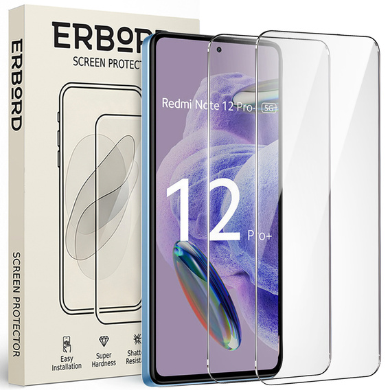 2x Μετριασμένο γυαλί για Xiaomi Redmi Note 12 Pro+ 5G / 12 Pro 5G / POCO X5 PRO 5G, ERBORD 9H Hard Glass στην οθόνη