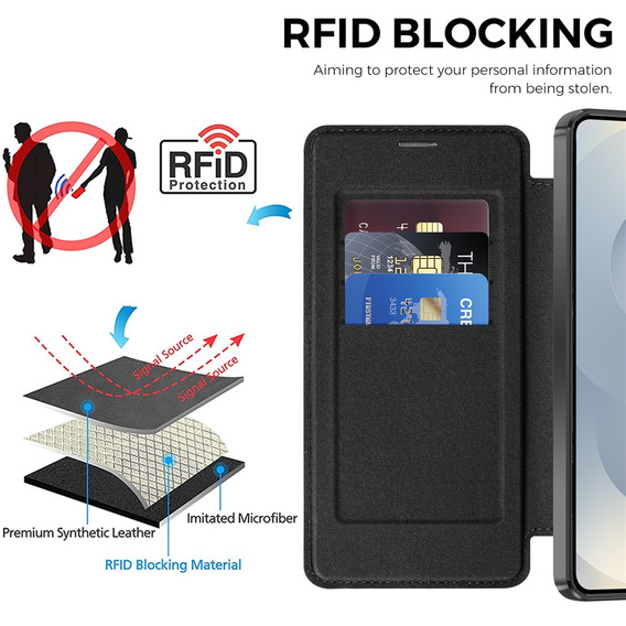 Θήκη με πτυσσόμενο καπάκι RFID Wallet MagSafe με προστασία κάμερας για Samsung Galaxy S26 Plus, μαύρη