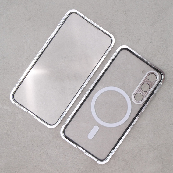 Μαγνητική θήκη MagSafe Dual Glass για Samsung Galaxy S23+ Plus, ασημένια