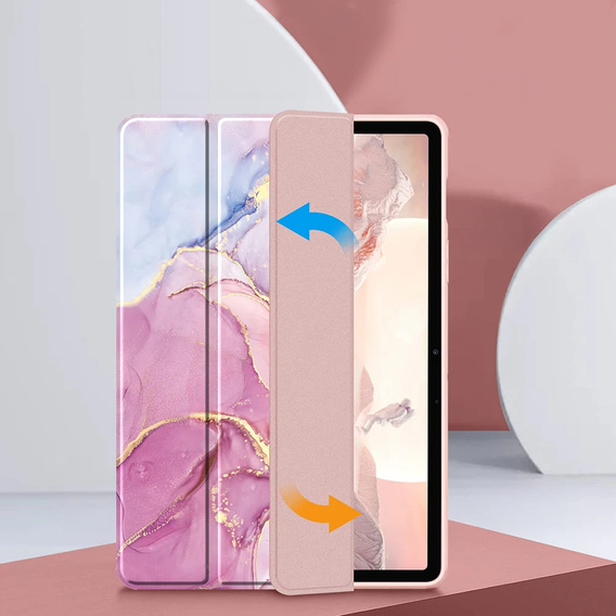 Θήκη για Samsung Galaxy Tab S10 Lite / S10 FE / S9 FE, Smartcase Hybrid, με χώρο για γραφίδα, Marble ροζ