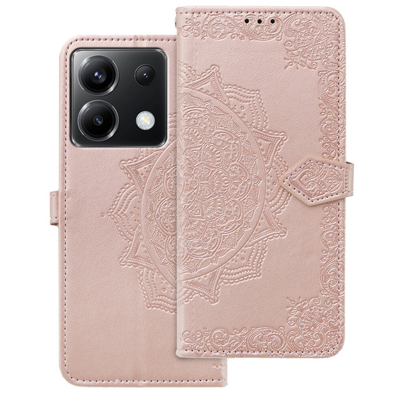 Θήκη με πτερύγιο για Xiaomi Poco X6 5G, Mandala, ροζ rose gold