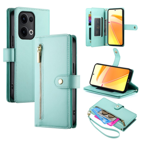 Θήκη με πτερύγιο για Oppo Reno 13 5G, Wallet Zipper Pocket, μέντας