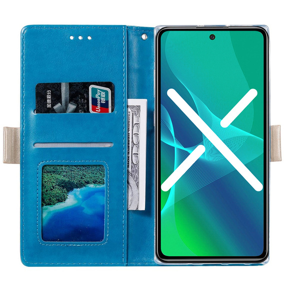 θήκη πτερύγιο για Xiaomi Redmi Note 11 4G / Note 11S 4G, Wallet Pocket Zipper Lace, μπλε