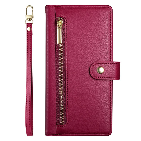Θήκη με πτερύγιο για Oppo Reno 13F 5G, Wallet Zipper Pocket, κόκκινη
