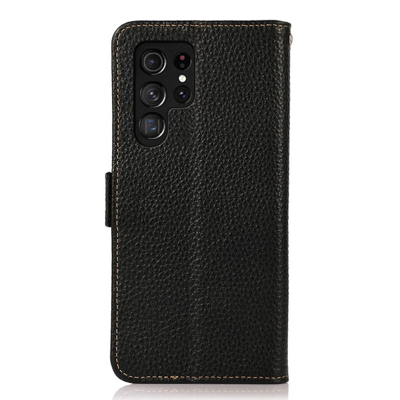 KHAZNEH θήκη RFID για Samsung Galaxy S23 Ultra, Litchi Texture, μαύρη
