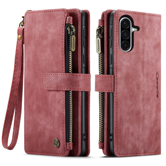 Η θήκη CASEME για Samsung Galaxy A56 5G, Leather Wallet Cash and Card Slots, με λουράκι, κόκκινη