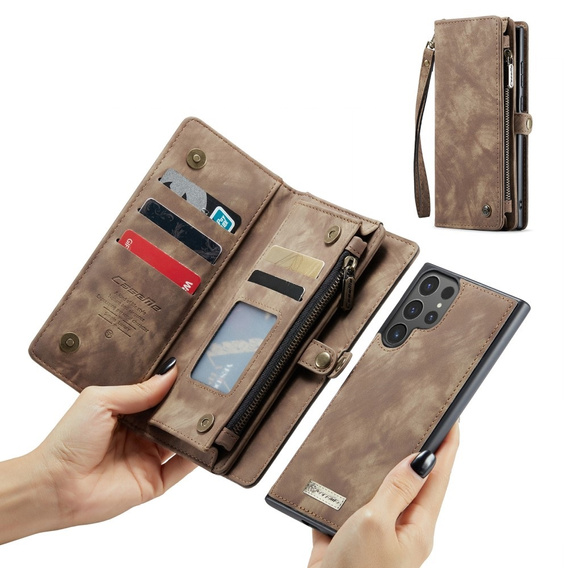 CASEME θήκη για Samsung Galaxy S25 Ultra, Retro Leather Wallet, με λουράκι, καφέ