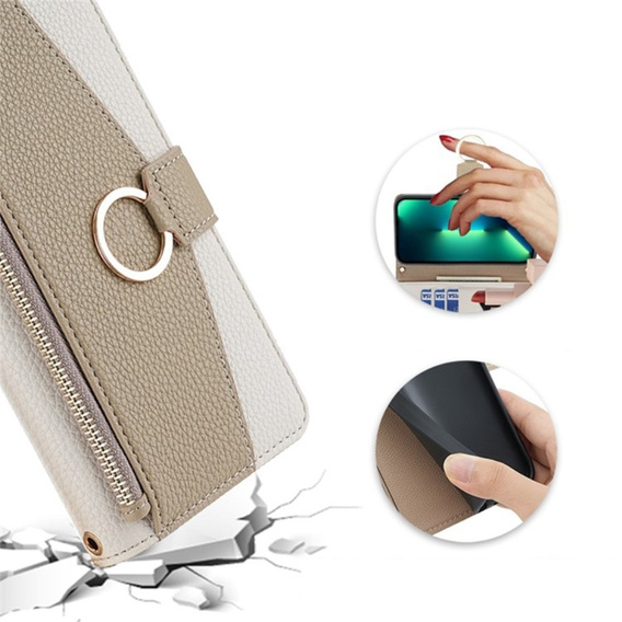 θήκη Wallet Zipper Pocket flip για το Samsung Galaxy S24, Wallet Zipper Pocket, με καθρέφτη, λευκή