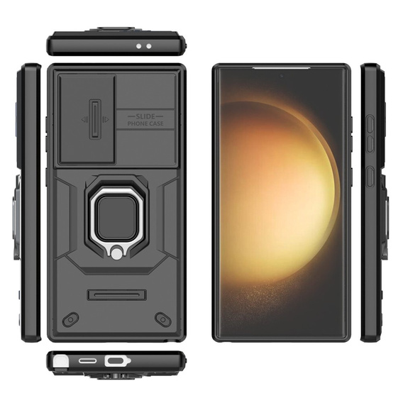Θήκη για Samsung Galaxy S24 Ultra, KickStand Camera Lens, μαύρη