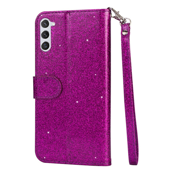 Θήκη με πτερύγιο για Samsung Galaxy S24, Wallet Zipper Pocket Glittery, μωβ