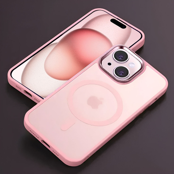 Θήκη για iPhone 15, για MagSafe, ERBORD Μatt Case, ροζ + Γυαλί οθόνης