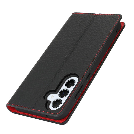 Θήκη με πτερύγιο για Samsung Galaxy S25, Litchi Skin Grain, μαύρη