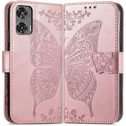 Θήκη με πτερύγιο για Motorola Moto G85, Butterfly, ροζ rose gold