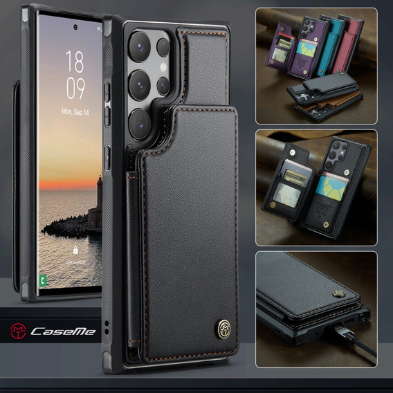CASEME flip case για Samsung Galaxy S25 Ultra, Litchi Wallet, μαύρη