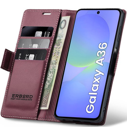 Θήκη για Samsung Galaxy A36, ERBORD Glossy Litchi, πορτοφόλι με πτερύγιο, κόκκινη