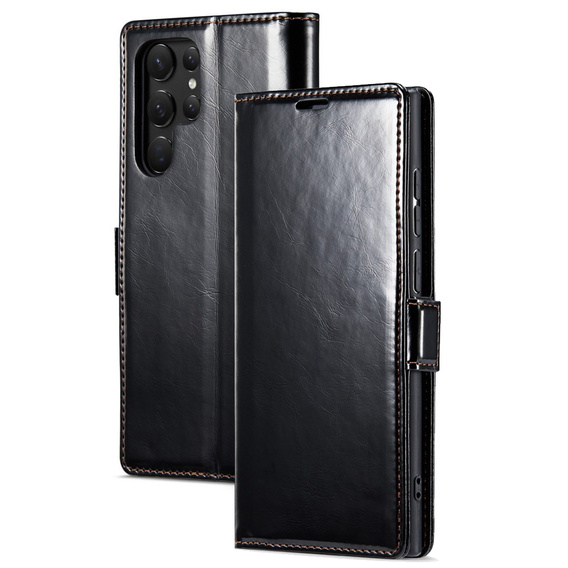 Θήκη με πτερύγιο για Samsung Galaxy S23 Ultra, ERBORD Waxy Wallet, μαύρη