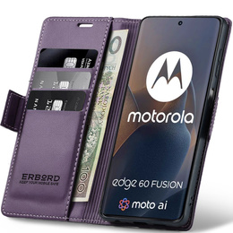 Θήκη για Motorola Edge 60 / 60 Fusion, ERBORD Glossy Litchi, πορτοφόλι με πτερύγιο, μωβ