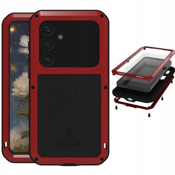 Love Mei Θήκη για Samsung Galaxy S25, armored with glass, κόκκινη