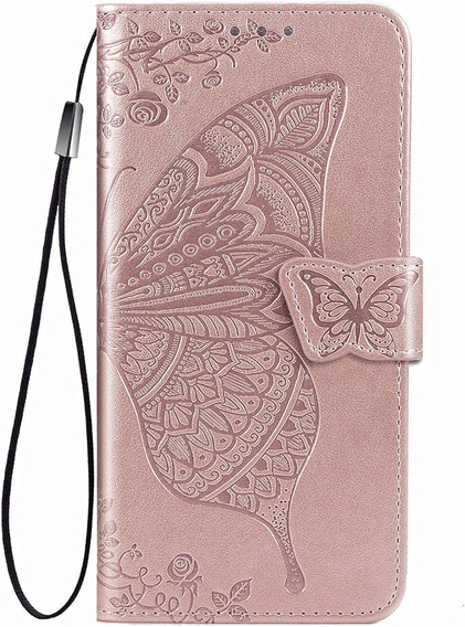 Θήκη με πτερύγιο για Infinix Hot 50 4G, Butterfly, ροζ rose gold