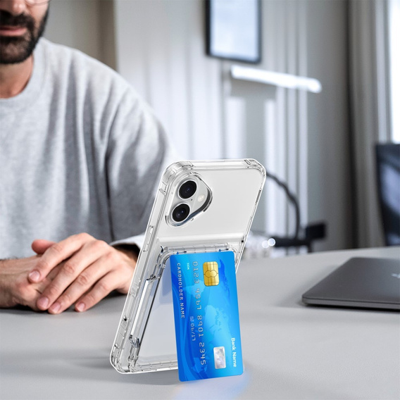 Θήκη για iPhone 16, Card Holder Kickstand, διαφανής