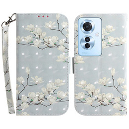 Θήκη με πτερύγιο για Oppo Reno 11F 5G, Wallet, Magnolia Flowers γκρι