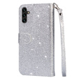Θήκη με πτερύγιο για Samsung Galaxy A56 5G, Wallet Zipper Pocket Glittery, ασημένια