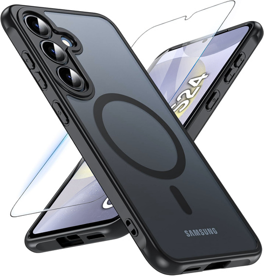 Θήκη για Samsung Galaxy S24, για MagSafe, ERBORD Μatt Case, μαύρη + Γυαλί οθόνης