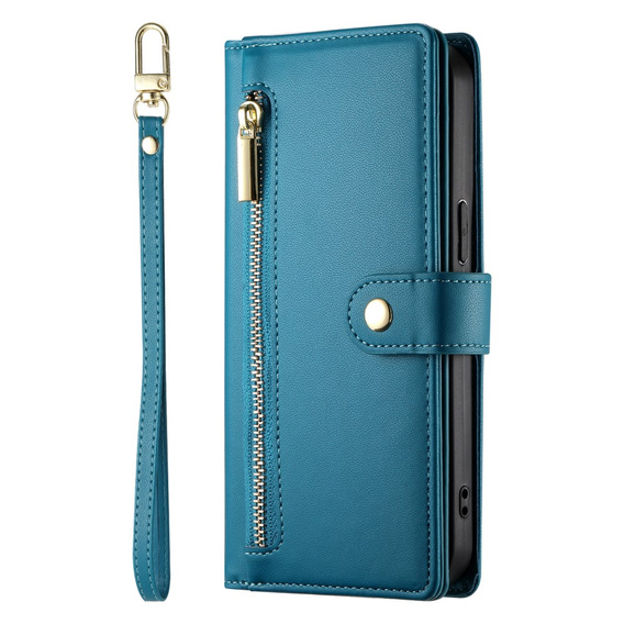 Θήκη με πτερύγιο για Samsung Galaxy S25, Wallet Zipper Pocket, μπλε