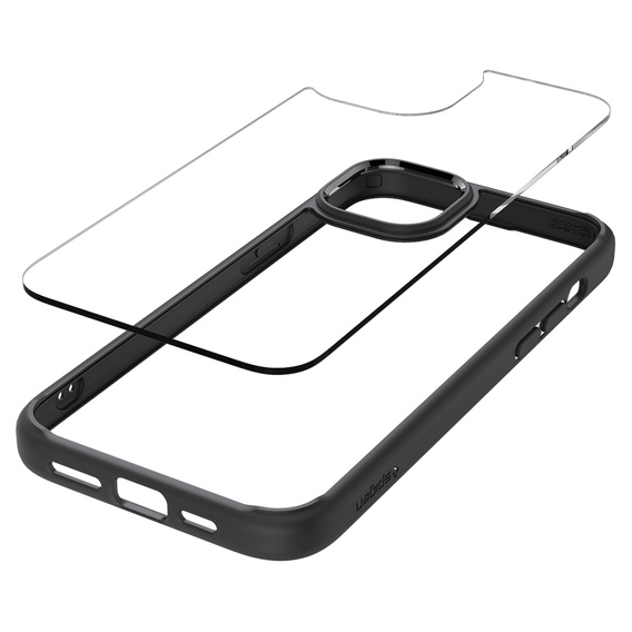 θήκη Spigen για iPhone 15, Ultra Hybrid, μαύρη + μετριασμένο γυαλί 9H