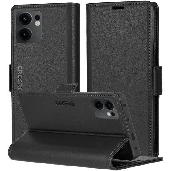 Θήκη για Oppo Reno 13F / Oppo Reno 13FS, ERBORD Glossy Litchi, πορτοφόλι με πτερύγιο, μαύρη