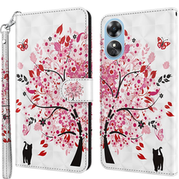 Θήκη με πτερύγιο για Oppo A17, Wallet Light Spots Decor, tree, λευκή