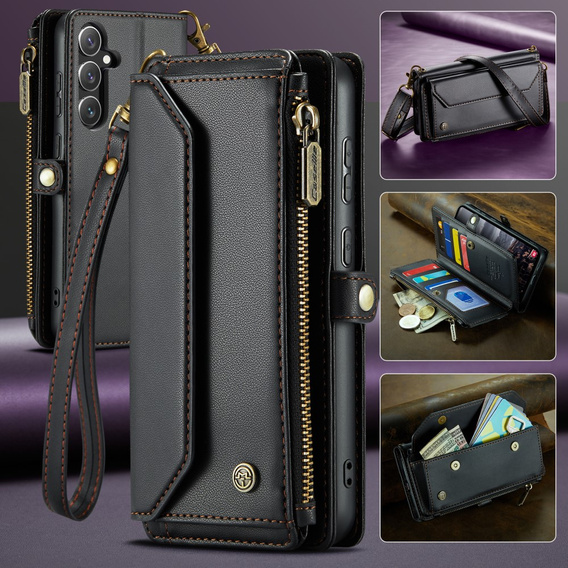 θήκη CASEME για Samsung Galaxy S24 FE, RFID Leather Wallet, με λουράκι ώμου, μαύρη