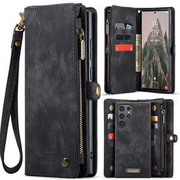 CASEME θήκη για Samsung Galaxy S25 Ultra, Retro Leather Wallet, με λουράκι, μαύρη