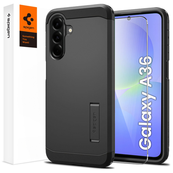 θήκη Spigen για Samsung Galaxy A36 5G, Tough Armor Mag Mag MagSafe, μαύρη + μετριασμένο γυαλί 9H