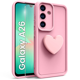 Θήκη για Samsung Galaxy A26, Silicone Heart, ροζ + σκληρό γυαλί 9H