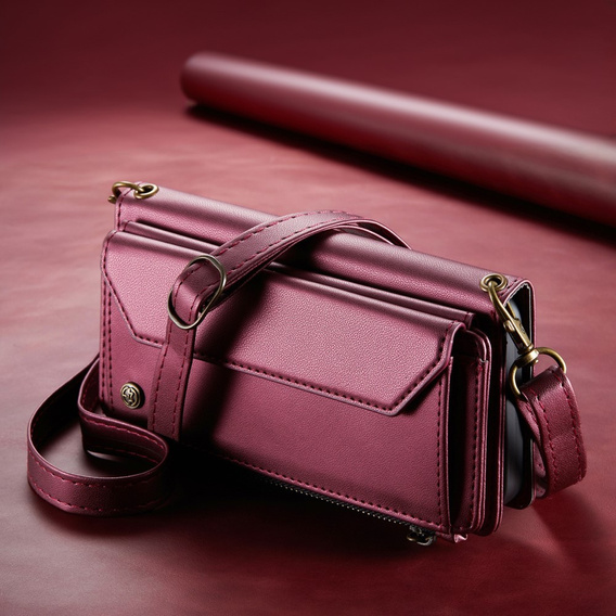 θήκη CASEME για Samsung Galaxy A56 5G, RFID Leather Wallet, με λουράκι ώμου, κόκκινη