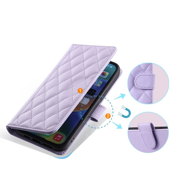 θήκη πτερύγιο για iPhone 16 Plus, Rhombus Crossbody Leather, μωβ