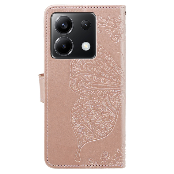 Θήκη με πτερύγιο για Xiaomi Poco X6 5G, Butterfly, ροζ rose gold