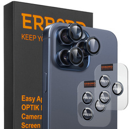 2x ERBORD OPTIK Pro μετριασμένο γυαλί για κάμερα iPhone 16 Pro/16 Pro Max / 15 Pro/15 Pro Max/14 Pro/14 Pro Max, μπλε τιτανίου