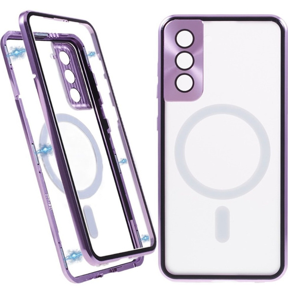 Μαγνητική θήκη MagSafe Dual Glass για Samsung Galaxy S22 Plus, μωβ